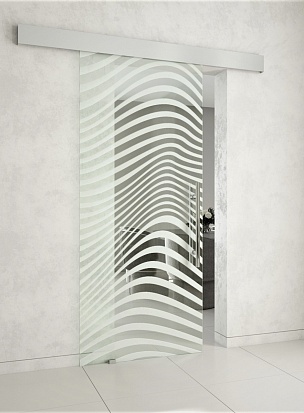Гарда Р10 Стеклянная раздвижная дверь на скрытом механизме с художественным матированием