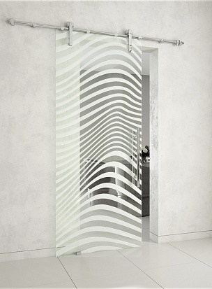 Вейда P10 Стеклянная раздвижная дверь на открытом механизме с художественным матированием