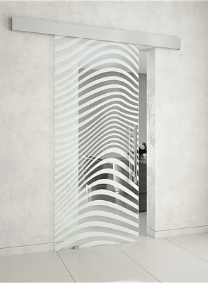 Гарда О10 Стеклянная раздвижная дверь на скрытом механизме с художественным матированием