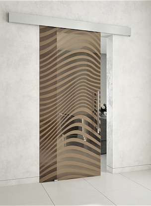 Гарда В10 Стеклянная раздвижная дверь на скрытом механизме с художественным матированием