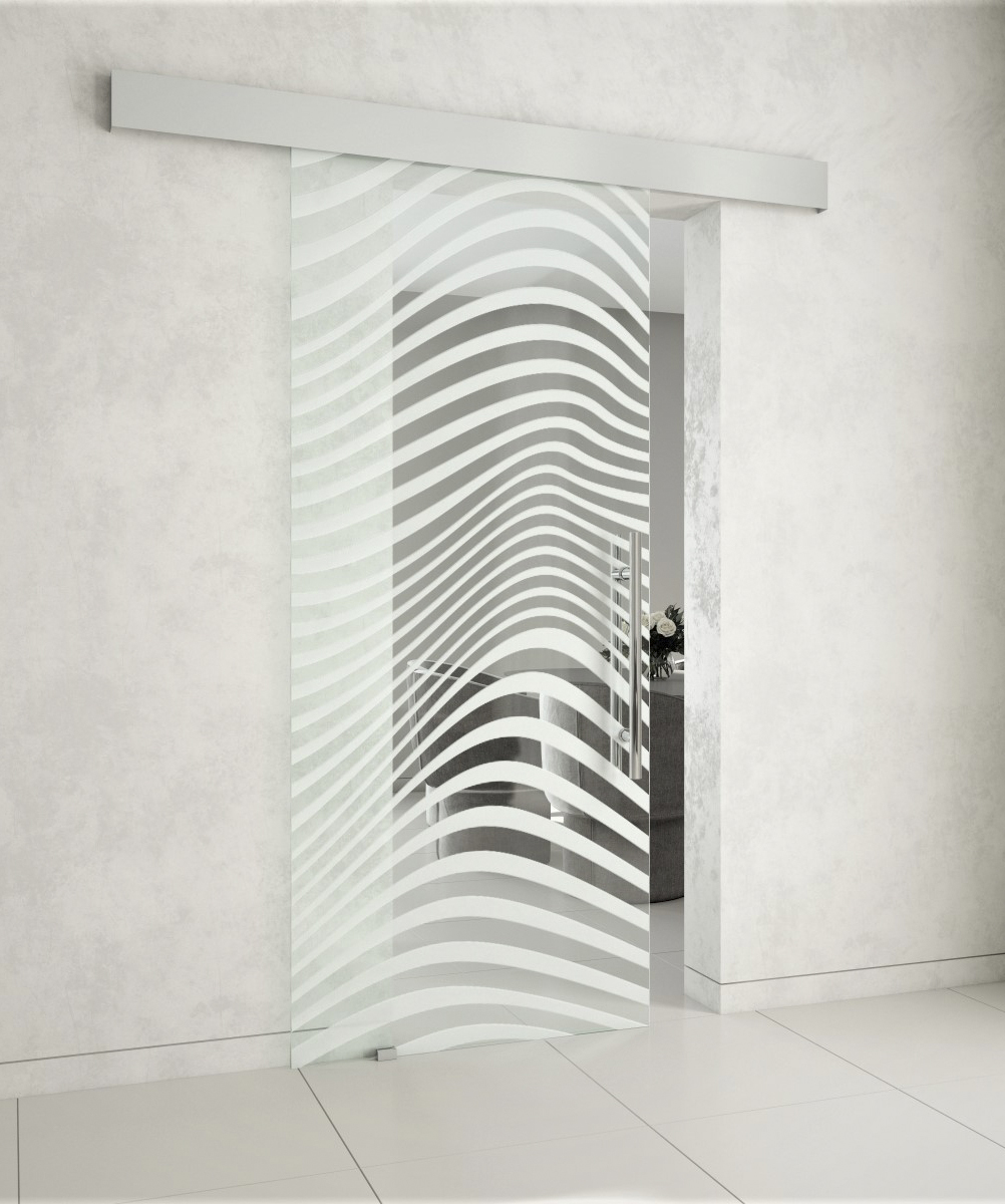Гарда О10 Стеклянная раздвижная дверь на скрытом механизме с художественным матированием