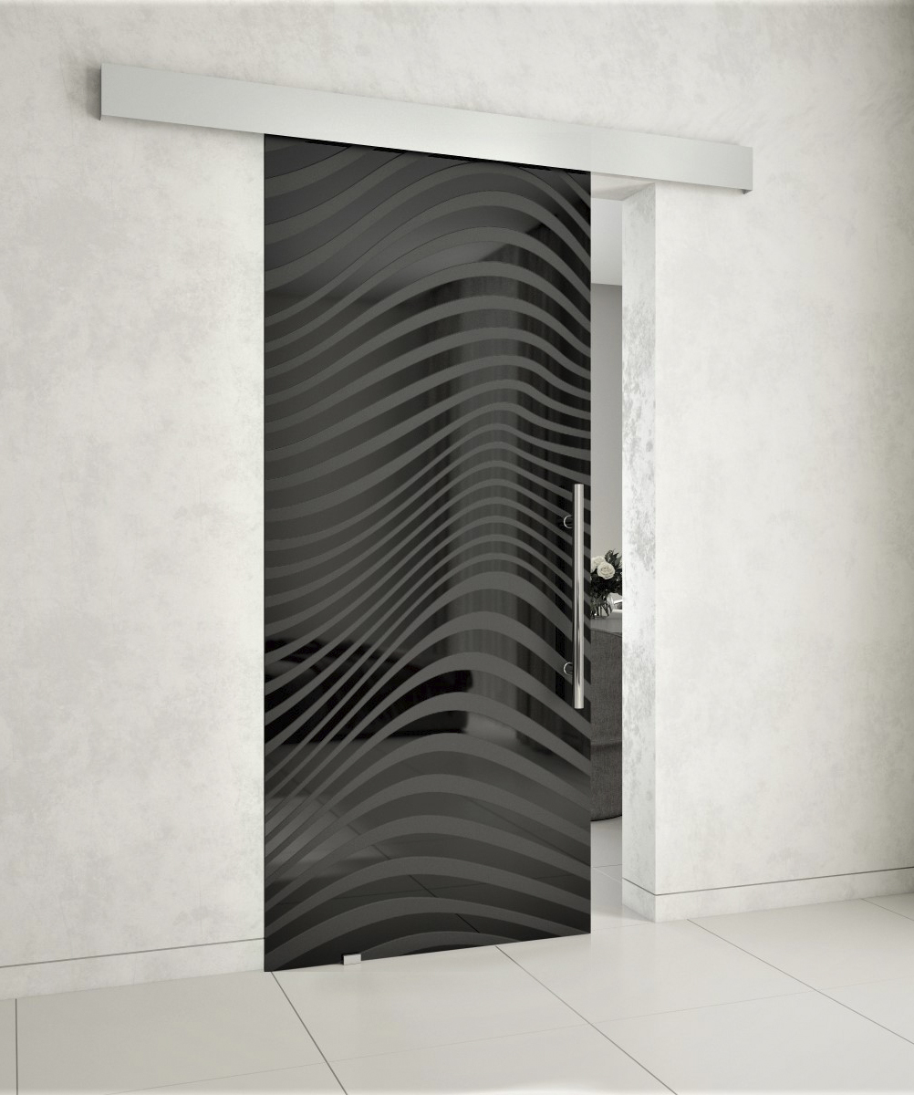 Гарда С10 Стеклянная раздвижная дверь на скрытом механизме с художественным матированием